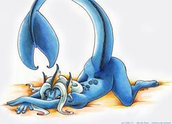 anthro barefoot blue_skin color eeveelution female female_only kaemantis nintendo nude pokémon_(species) pokemon pokemon_(species) pokemorph raised_tail solo tagme tail tail_fin vaporeon