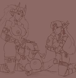 1girls 2futas areolae balls big_balls big_breasts bimbo bimbo_futanari breasts deep_blowjob deep_throat deepthroat demoness elf fellatio female futa_on_female futanari futanarization ganda ganondorf garter_belt gerudo high_heels holding_leg_up huge_breasts huge_cock humanoid hylian interracial line_art lingerie link male_to_futa monochrome nude oral oral_sex penis pierced_nipples princess_zelda rule_63 sex spitroast the_legend_of_zelda theripoffer throat_bulge torn_clothes triforce_of_courage triforce_of_wisdom vaginal_penetration zelda_(a_link_between_worlds)