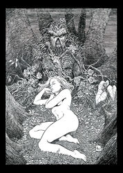 abby_arcane black_and_white breasts casual_nudity dc female hugo_araujo human lying male monochrome nude on_side realistic sleeping swamp_thing tagme vertigo_comics