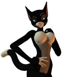 3d anthro black_fur bolt_(film) breasts cat color disney exposed_breasts feline female female_only fur furry furry_breasts mittens mittens_(bolt) solo transparent_background unrealfox white_fur