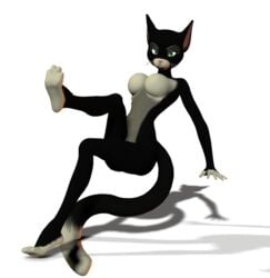 3d anthro black_fur bolt_(film) breasts cat color disney exposed_breasts feline female female_only fur furry furry_breasts mittens mittens_(bolt) solo transparent_background unrealfox white_fur