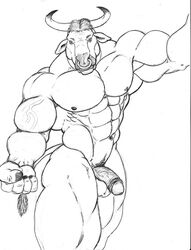 abs balls biceps big_muscles bovine cattle facial_piercing flexing looking_at_viewer male male_only muscles nose_piercing nose_ring pecs penis piercing plain_background pose solo sudonym vein