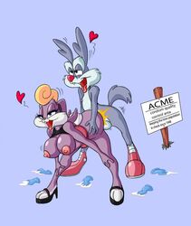 1boy 1girls anthro binky_bunny calamity_coyote condom lordstevie sex smooth_fur tagme tiny_toon_adventures