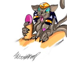 aladdin angelbreed bestiality deity disney egyptian feline grey_fur handjob human_on_anthro mirage_(aladdin) nipples purple_penis tagme white_background