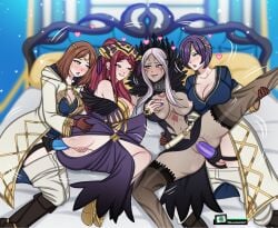 4girls anal anus ass ass_grab ass_visible_through_thighs aversa_(fire_emblem) bare_thighs big_ass blush braid breast_grab breasts breasts_out brown_eyes brown_hair center_opening cleavage competition dark-skinned_female dark_skin deep_skin dual_persona female female_only fire_emblem fire_emblem_awakening fire_emblem_heroes gloves green_eyes grey_hair grin groping group_sex heart huge_breasts kiran_(fire_emblem) kiran_(fire_emblem)_(female) large_ass large_breasts leg_grab loki_(fire_emblem) long_hair loutaniart medium_hair motion_lines multiple_girls multiple_persona nail_polish nintendo nipples no_panties nude nude_female open_mouth pants pants_down pillow ponytail purple_eyes purple_hair purple_nails pussy pussy_juice red_eyes red_hair sex sex_toy short_hair smile strap-on thick_thighs thighhighs thighs tongue tongue_out vaginal_penetration violet_hair yuri