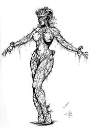 big_breasts black_and_white dc flower hair_flower nipples plant_girl roots rule_63 signature swamp_thing tagme vertigo_comics vines