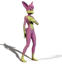 3d anthro breast_grab breasts bunny_ears furry lagomorph lucy_hare nipples pink_fur red_eyes shadow star_fox tail unrealfox