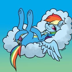 2014 animated anus blue_fur bodysuit cloud dildo equine female feral friendship_is_magic fur hair insertion legs_up looking_at_viewer lying mammal multicolored_hair my_little_pony on_back one_eye_closed pegasus penetration pussy rainbow_dash_(mlp) rainbow_hair sex_toy smisa solo vaginal_insertion vaginal_penetration wings