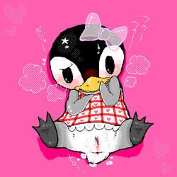 1:1 animal_crossing aurora_(animal_crossing) bird denmoko furry lowres nintendo no_humans penguin pussy source_request year_request