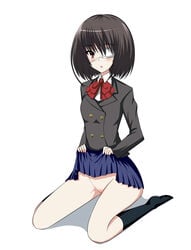 another clothing eye_patch misaki_mei no_panties pointy_chin school_uniform skirt tagme