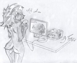 anthro ass chipmunk female female_only fur furry monochrome nintendo_gamecube nude rusrobotx sally_acorn sketch solo sonic_(series) standing tagme tail vulva