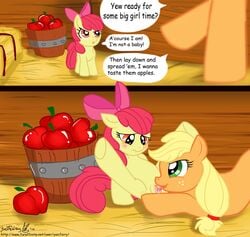 apple_bloom_(mlp) applejack_(mlp) blush bow earth_pony equine female female_only friendship_is_magic fur incest multiple_females my_little_pony oral_sex pony siblings sister sisters smooth_skin yaoifairy yuri