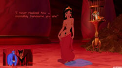 aladdin arabian_clothes cub disney disney_princess disney_villains edit editooner evil_queen_jasmine female female_pubic_hair genie genie_(aladdin) harem_outfit human jafar jafar_harem_outfit nipples princess_jasmine pubic_hair rajah tagme tiger