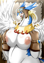 1girl anthro blue_eyes blush collar female head_gear huge_breasts legendz open_mouth shiron shiron_(ymbk) wings ymbk