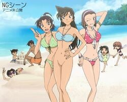 5girls ai_haibara ayumi_yoshida beach bikini blue_eyes bottomless breasts brown_hair cleavage conan_edogawa detective_conan female genta_kojima heiji_hattori human kazuha_toyama large_breasts long_hair mitsuhiko_tsuburaya multiple_girls pale-skinned_female pale_skin pussy ran_mouri short_hair sonoko_suzuki wide_hips