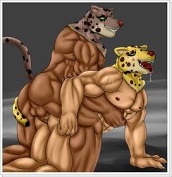 abs anal anal_sex animal_ears armor_king ass balls barefoot biceps blush brown_fur brown_skin claws clenched_teeth cum cum_in_ass cum_inside drooling erection feline fist from_behind gay grasp green_eyes grey_background happy holding human king_(tekken) leopard looking_down male male_only mask muscles namco navel nipples on_top open_mouth orgasm pecs penetration penis plain_background pointy_ears presenting presenting_hindquarters raised_arm saliva sex sharp_teeth smile squint sweat teeth tekken tongue tongue_out unknown_artist vein video_games whiskers yellow_fur