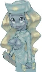 alien_girl atomic_betty blonde_hair blue_skin breasts conoghi nurse nurse_uniform open_shirt sponge tagme