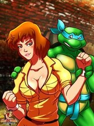 april_o'neil april_o'neil_(tmnt_1987) female human leonardo male sheanimale teenage_mutant_ninja_turtles tmnt_1987