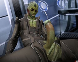 1boy 3d 3d_(artwork) clothed cum cumshot drell erection gninrom male male_only mass_effect solo tagme thane_krios