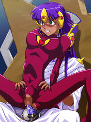 1girls 2005 blush bodysuit breasts brother_and_sister censored cum cum_inside curvaceous dark-skinned_female dark_skin emperor_neo erect_nipples female fey_(circle) fushigi_no_umi_no_nadia gainax green_eyes human incest large_breasts male medium_breasts mind_control nadia_la_arwall princess purple_hair pussy sex short_hair stomach_bulge sweat