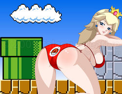 ass bent_over bikini blush breasts cleavage female human isreal_g._falcon mario_(series) naughty_face nintendo presenting princess_peach smile straight_hair super_mario_bros. super_mario_bros._(nes) swimsuit warp_pipe