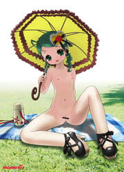 censored flat_chest green_eyes kanaria pussy rozen_maiden sitting umbrella