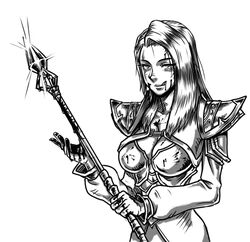 artist_request blizzard_entertainment blood evil female human jaina_proudmoore smile smooth_skin source_request staff warcraft world_of_warcraft yandere
