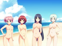 4girls arai_ruka arms_behind arms_behind_back ars_magna beach black_hair blue_eyes bow_choker breasts brown_eyes censored clouds green_eyes grey_eyes hand_covering_pussy ichijou_anzu invisible_vagina jewelry koutaro long_hair minezaki_sakura mizusawa_noel mound_of_venus multiple_girls navel necklace nipples no_pussy nude nude_beach ocean pink_hair posing red_choker red_hair sand sea short_hair silver_hair sky small_breasts small_nipples take_your_pick thigh_gap thighs tied_hair twintails wallpaper water zenra