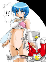 assisted_exposure blue_eyes blue_hair blush carpet_not_matching_drapes embarrassed from_behind innie_pussy mismatched_pubic_hair navel panties pantsing panty_pull pubic_hair ryumage scarf see-through surprised uncensored underwear unshaved_pussy wingman yume_aoi