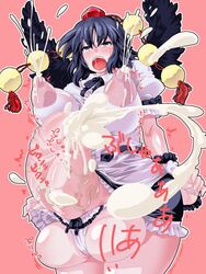 black_wings blush breasts censored cum erect_nipples futanari huge_balls huge_testicles intersex kurorin lactation orgasm penis shameimaru_aya testicles touhou veiny_penis veiny_testicles