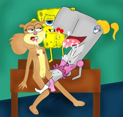 1boy 2girls cum female ffm_threesome male pearl_krabs penis rodent sandy_cheeks smooth_skin spongebob_squarepants spongebob_squarepants_(character) squirrel tagme threesome whale