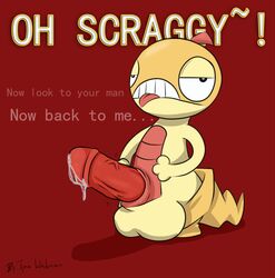 clothes color feral male male_only meme old_spice penis pokemon pokemon_bw scraggy solo standing tagme testicles tongue topless