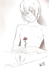 1girls blush female flat_chest flower kino kino_no_tabi monochrome nude pussy short_hair solo spread_legs tomboy uncensored