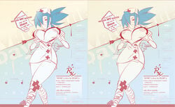 +_+ 1girls areola_slip bandage bandaged_leg bandaged_legs bandages big_boobs big_breasts blue_hair bonesaw boobies breasts cleavage cross-shaped_pupils cross_pupils curvy erect_nipples exposed_breasts eyepatch facemask gloves highres large_breasts latex_gloves missing_eye ninja nipples nurse nurse_cap nurse_hat nurse_uniform pale pale-skinned_female pale_skin red_eyes skillustrate skullgirls surgical_gloves surgical_mask tagme text_bubble tied_hair tits valentine_(skullgirls) variant_set visible_nipples weapon white_clothing white_gloves