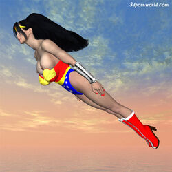 1girls 3d 3d_(artwork) 3dpornworld big_breasts black_hair boobs boots breasts dc dc_comics female female_only flying high_heel_boots nipples solo tiara unknown_artist wardrobe_malfunction wonder_woman wonder_woman_(series)