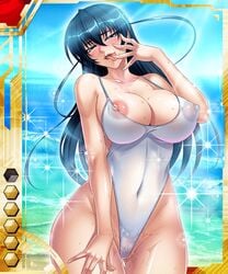 beach blue_hair breasts erect_nipples igawa_asagi kagami large_breasts lilith-soft naughty_face see-through swimsuit taimanin_(series) taimanin_asagi taimanin_asagi_battle_arena taimanin_asagi_battle_arena_all_card_gallery