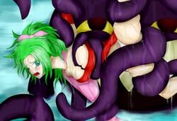 1girls artist_request blue_eyes blush breasts cleavage clothing female final_fantasy final_fantasy_vi green_hair hair_ribbon monster monster_on_female open_mouth panties restrained ribbon tentacle tentacle_on_female terra_branford ultros