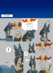 ! !! ... bed blush braixen canine closed_eyes dream duo erection female fluffy_tail fox fur humanoid_penis inner_ear_fluff lucario lying male mammal night nintendo on_bed one_eye_closed open_mouth penis pokemon pokemon_(species) red_eyes sitting sky sleeping smile spikes star stick straight teeth video_games winick-lim