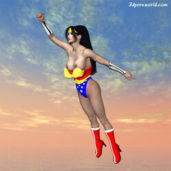 1girls 3d 3d_(artwork) 3dpornworld big_breasts black_hair boobs boots breasts dc dc_comics female female_only flying high_heel_boots nipples solo tiara tied_hair unknown_artist wardrobe_malfunction wonder_woman wonder_woman_(series)