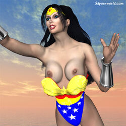 1girls 3d 3d_(artwork) 3dpornworld big_breasts black_hair blue_eyes boobs breasts dc dc_comics female female_only flying nipples solo tiara unknown_artist wardrobe_malfunction wonder_woman wonder_woman_(series)