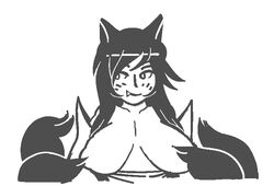 ahri animal_ears big_breasts black_hair blush breasts covered_nipples default_ahri fangs female female_focus female_only fur furry_tail humanoid league_of_legends long_hair multiple_tails noill riot_games sketch tail