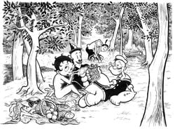 art betty_boop clown crossover fine_art_parody fleischer_studios koko_the_clown olive_oyl popeye popeye_(series) the_luncheon_on_the_grass