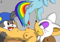 3pac crossover drinking_pee friendship_is_magic klonoa klonoa_(series) my_little_pony peeing rainbow_dash_(mlp) rouge_the_bat sonic_(series) straight_hair watersports