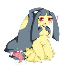 anthro blush breasts color female female_only front_view fukami fur furry kneeling mawile nude open_eyes open_mouth pokemon pokemon_(species) pussy_juice red_eyes solo tagme vulva