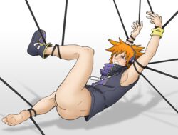 1boy 2d ass bondage bottomless male_only neku_sakuraba orange_hair restrained solo tagme the_world_ends_with_you