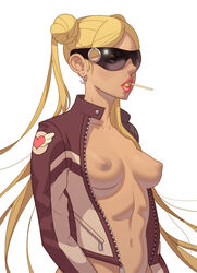 1girls bikesuit bishoujo_senshi_sailor_moon blonde_hair bottomless breasts candy clothing dark_nipples double_bun earrings erotibot female glasses jacket jewelry lips lipstick lollipop long_hair makeup naked_coat navel nipples open_clothes open_jacket small_breasts solo sunglasses tied_hair twintails unzipped usagi_tsukino