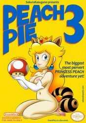 breasts color crown ear_piercing female female_only mario_(series) mushroom nintendo nipples nude piercing princess_peach raccoon_ears raccoon_girl raccoon_peach raccoon_tail sakurakasugano side_view sitting solo super_mario_bros._3 tagme