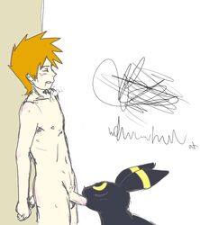 1boy 1boy1girl 1girls color eeveelution fellatio feral fur gary_oak generation_2_pokemon human insertion interspecies kineticsheep male nintendo nipples nude oral penis pokemon pokemon_(species) pokephilia side_view sketch umbreon