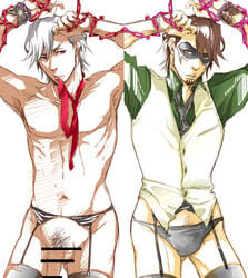 amber_eyes brown_hair kotetsu_t._kaburagi lingerie male male_only penis red_eyes solo solo_male tagme tiger_and_bunny white_hair wild_tiger