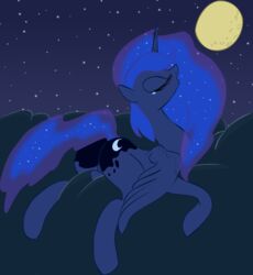 alicorn ass black_fur blue_hair closed_eyes cloud color cutie_mark female female_only friendship_is_magic fur furry_ears hair horn moon my_little_pony night nude outdoors pony princess_luna_(mlp) pussy smooth_skin solo tail tear vulva zev